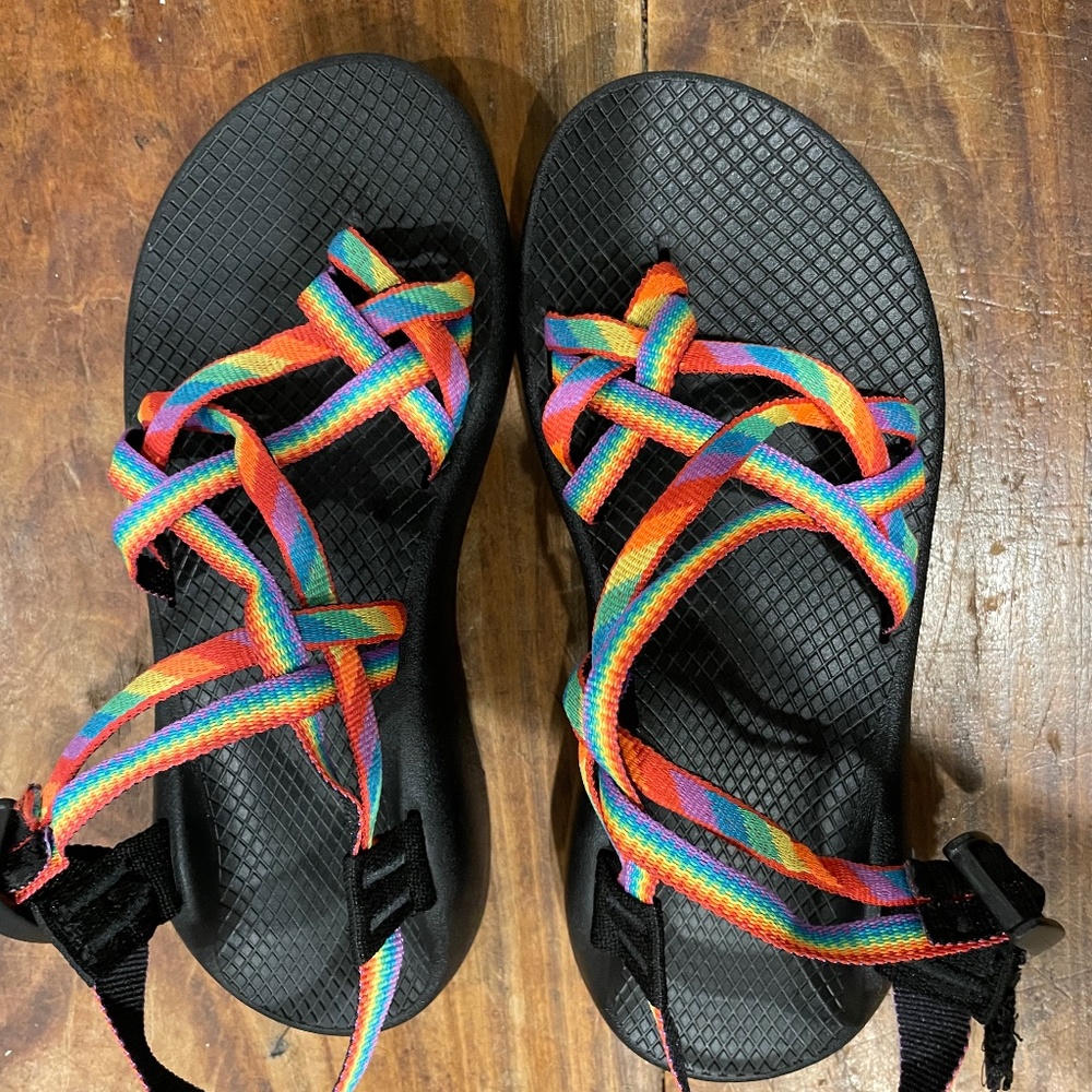 Women's Rainbow double strap Chaco ZX2 NPF Pride Sandals Size 8